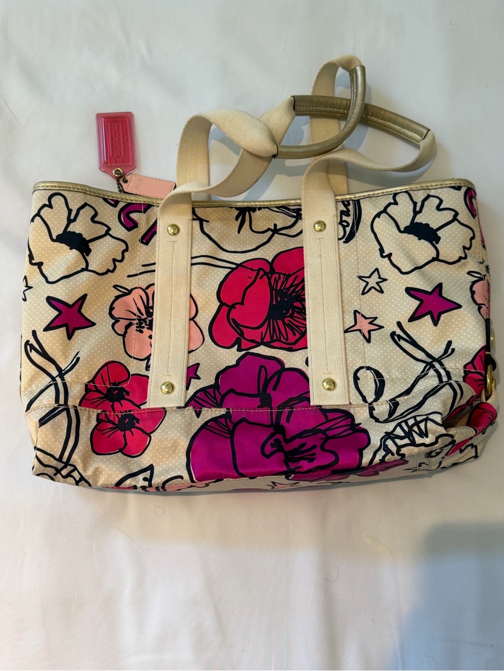 Coach Poppy Kyra Floral Graffiti Tote - Cream, Pink, Black & Magenta